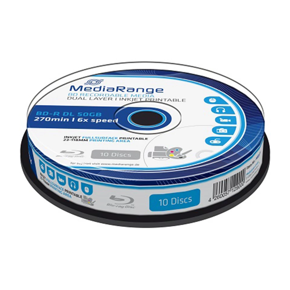 MEDIARANGE BD-R 50GB 6X NYOMTATHATÓ CAKE (10) MR509