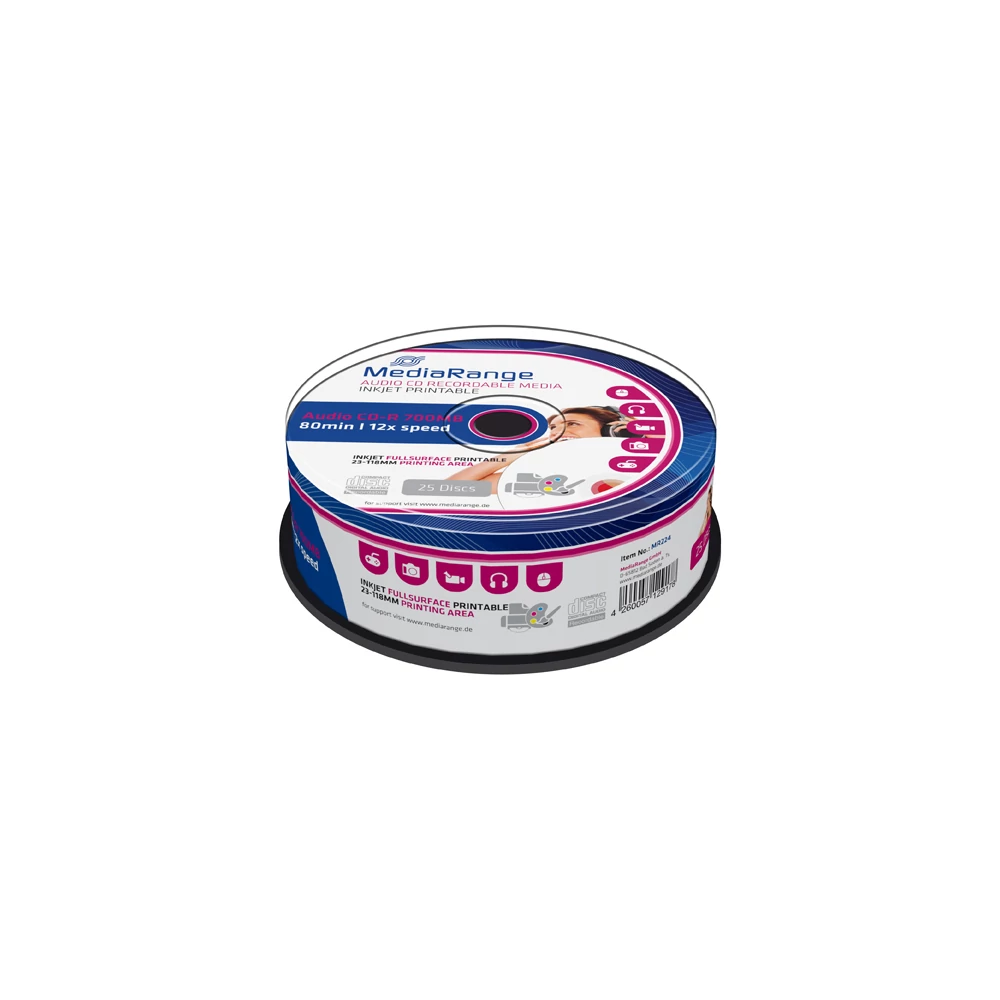 MEDIARANGE CD-R 12X AUDIO FULL NYOMTATHATÓ CAKE (25) MR224