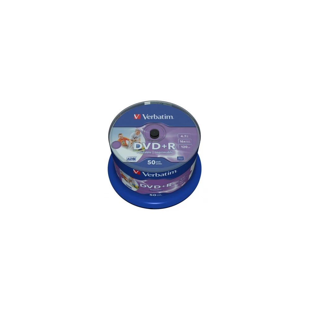 VERBATIM DVD+R 16X FULL NYOMTATHATÓ NO ID CAKE (50)