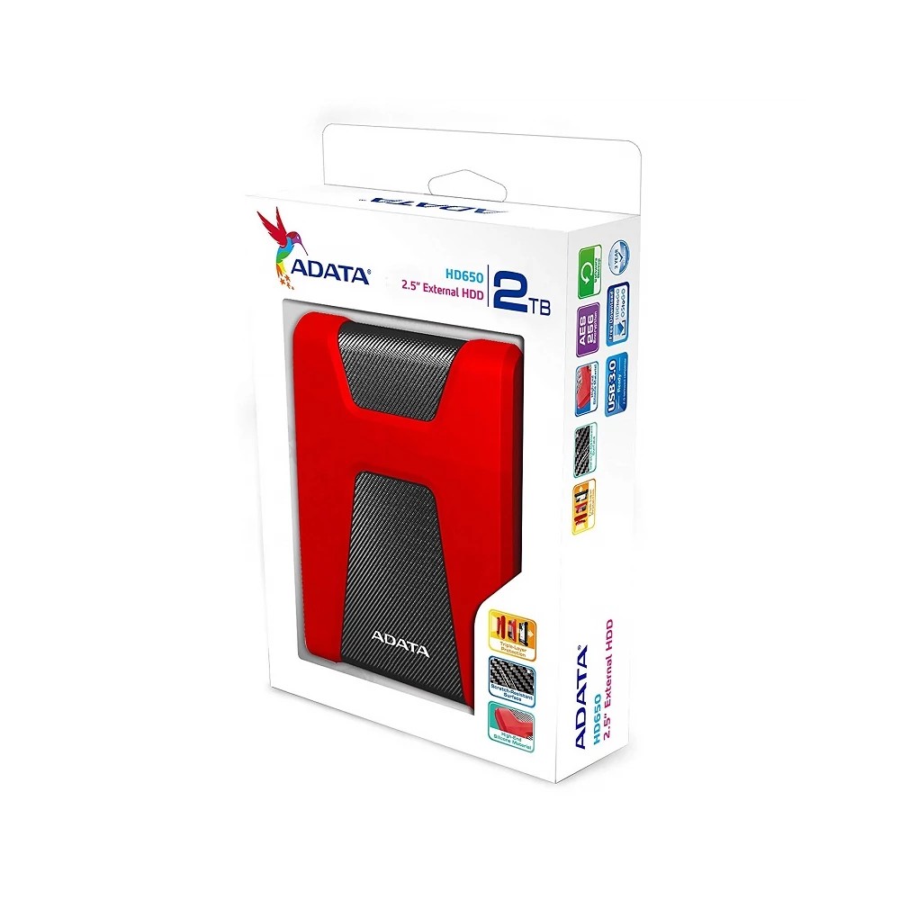 ADATA HD650 2,5 COL USB 3.1 KÜLSŐ MEREVLEMEZ 2TB PIROS