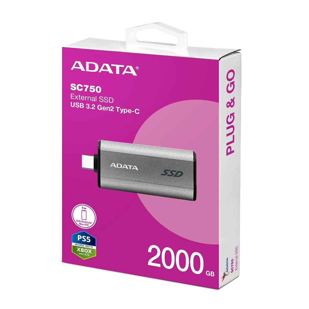 ADATA SC750 USB-C 3.2 GEN 2 KÜLSŐ SSD MEGHAJTÓ 2000GB SZÜRKE
