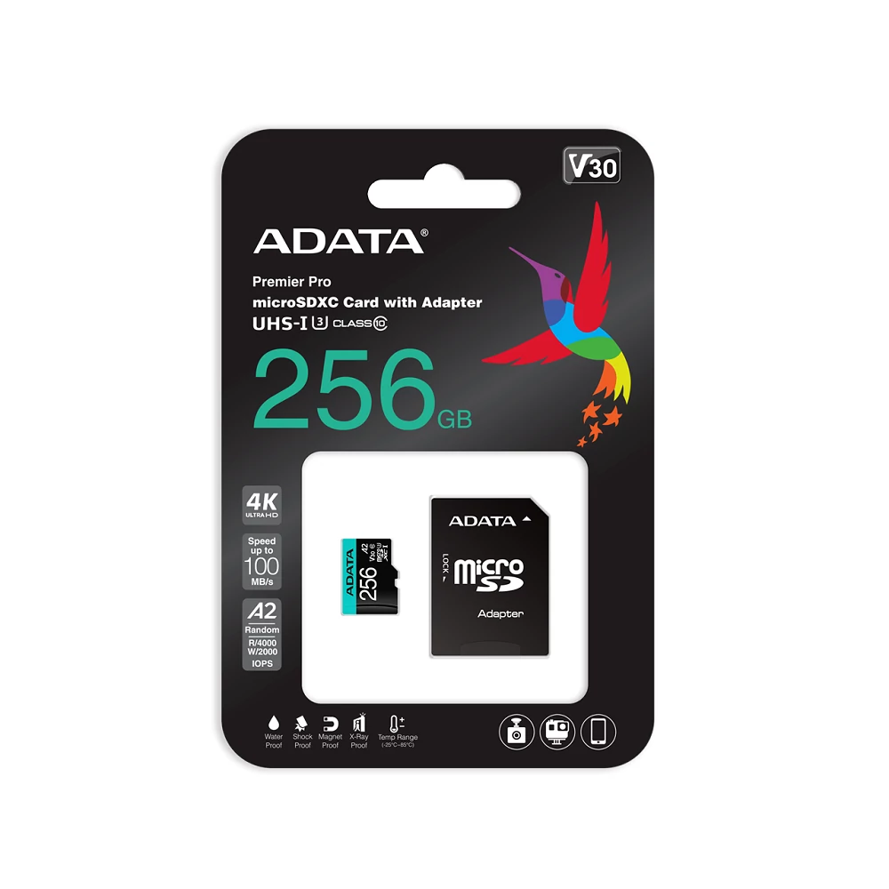 ADATA PREMIER PRO MICRO SDXC 256GB + ADAPTER CLASS 10 UHS-I U3 A2 V30 100/80 MB/s