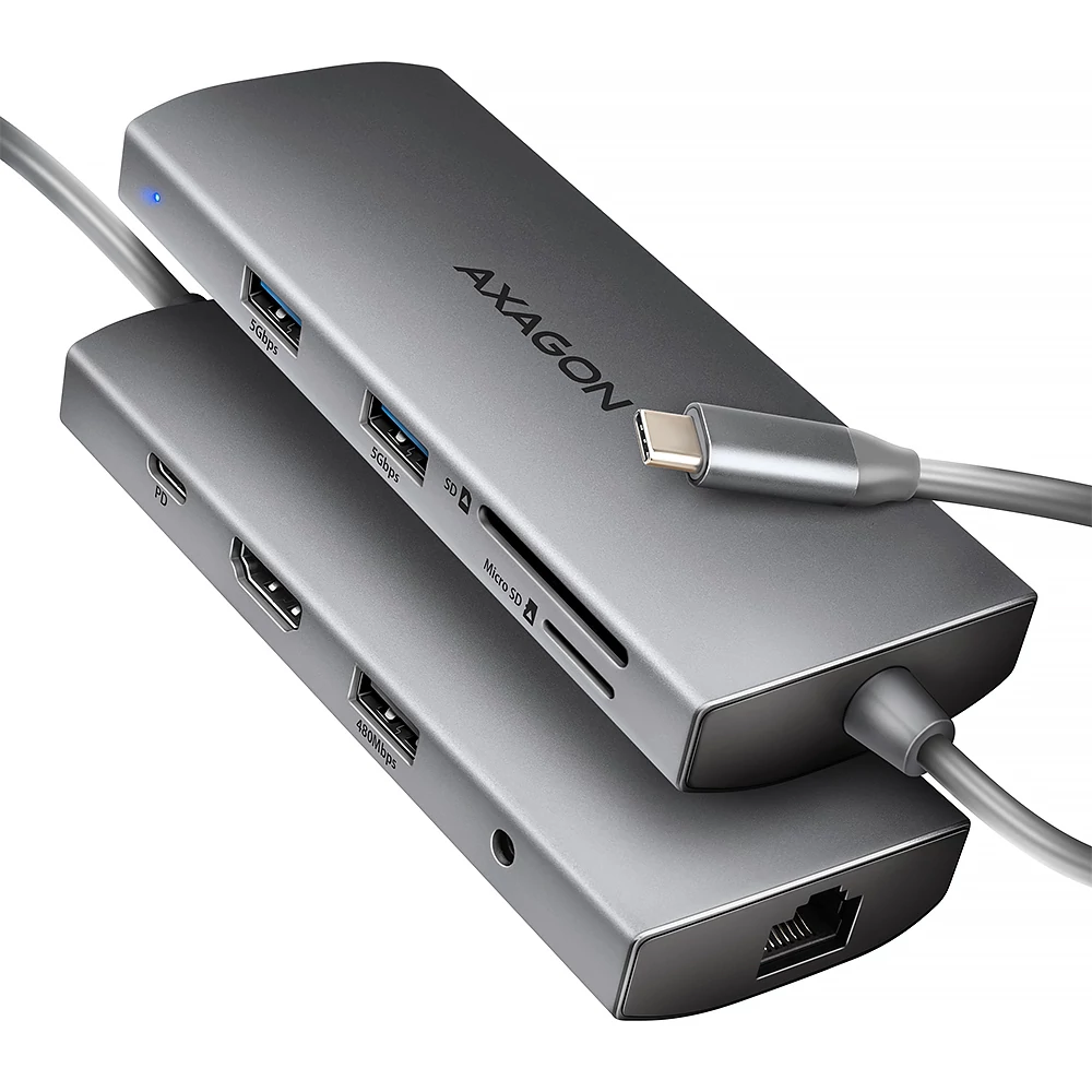 AXAGON HMC-8HLSA USB-C 3.2 GEN 1 SUPERSPEED 9in1 USB HUB GIGABIT LAN-PD 3.0 100W