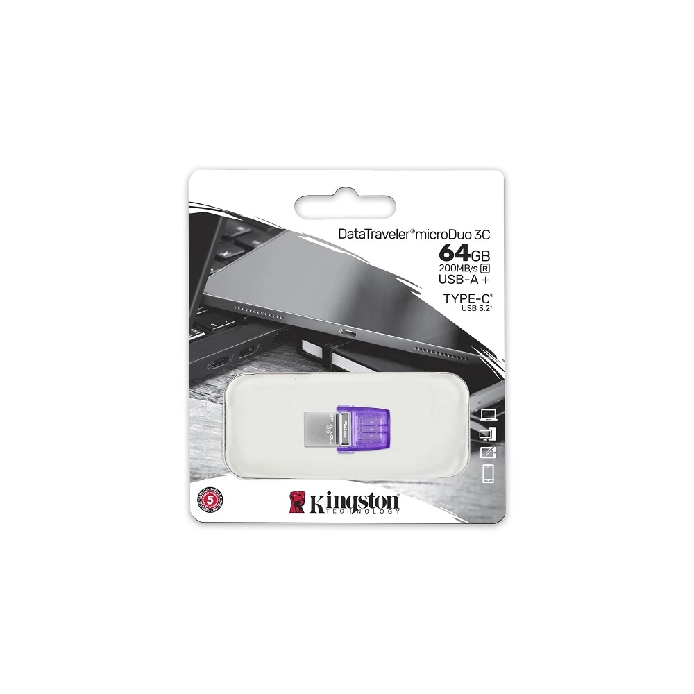 KINGSTON DATATRAVELER MICRODUO 3C USB 3.2/USB-C FÉMHÁZAS PENDRIVE 64GB (200 MB/s OLVASÁSI SEBESSÉG)
