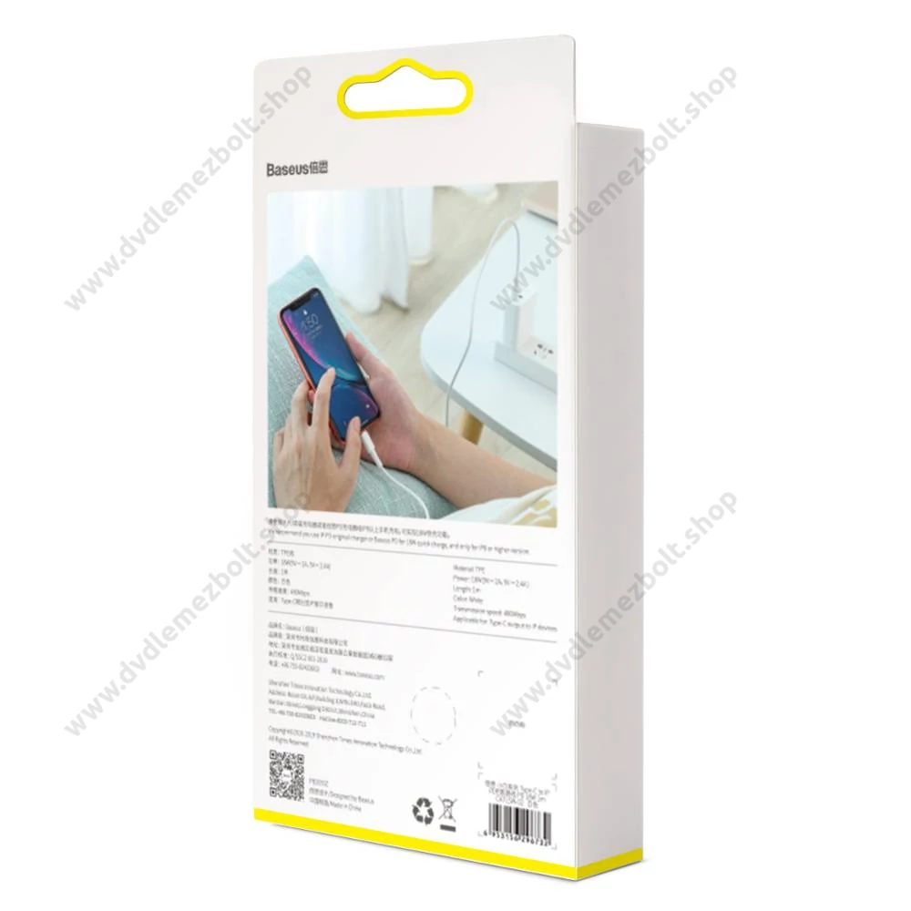 BASEUS CATLSW-02 USB-C/APPLE LIGHTNING TÖLTŐ ÉS ADATKÁBEL 2A 18W PD 1m FEHÉR