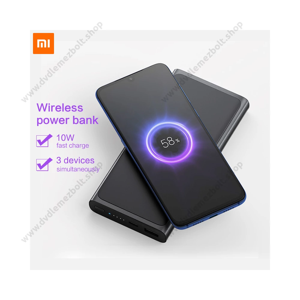 XIAOMI MI POWERBANK 3 WIRELESS 10.000 mAh QI VEZETÉK NÉLKÜLI GYORSTÖLTÉSSEL FEKETE