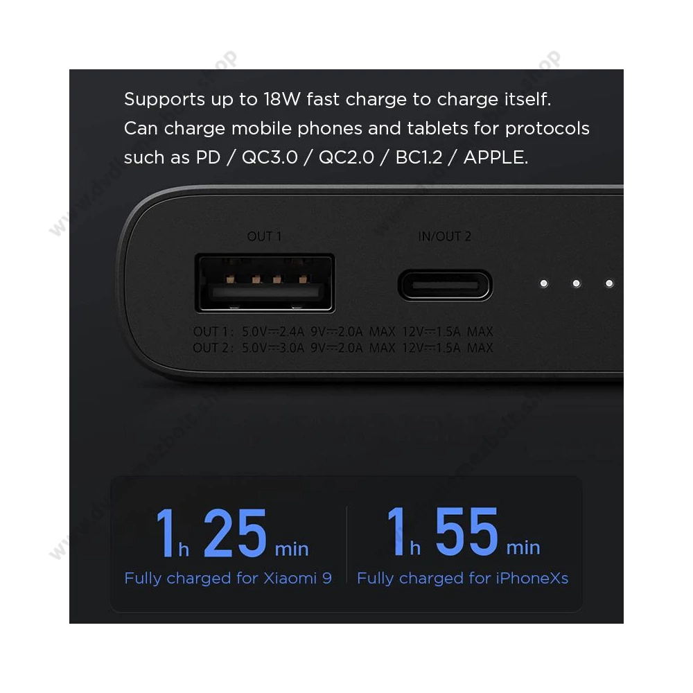 XIAOMI MI POWERBANK 3 WIRELESS 10.000 mAh QI VEZETÉK NÉLKÜLI GYORSTÖLTÉSSEL FEKETE
