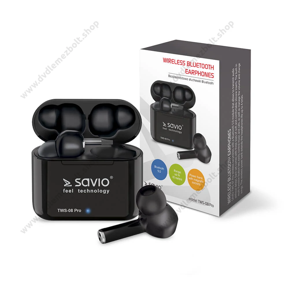 SAVIO TWS-08 PRO VEZETÉK NÉLKÜLI BLUETOOTH 5.0 TWS FÜLHALLGATÓ/HEADSET FEKETE