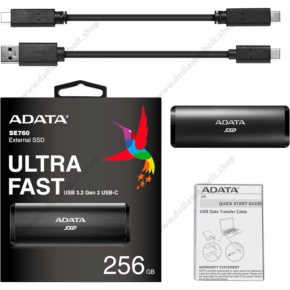 ADATA SE760 USB-C 3.2 GEN 2 KÜLSŐ SSD MEGHAJTÓ 256GB FEKETE