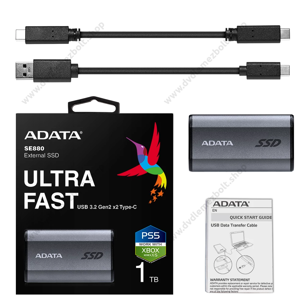 ADATA ELITE SE880 USB-C 3.2 GEN 2x2 KÜLSŐ SSD MEGHAJTÓ 1TB SZÜRKE