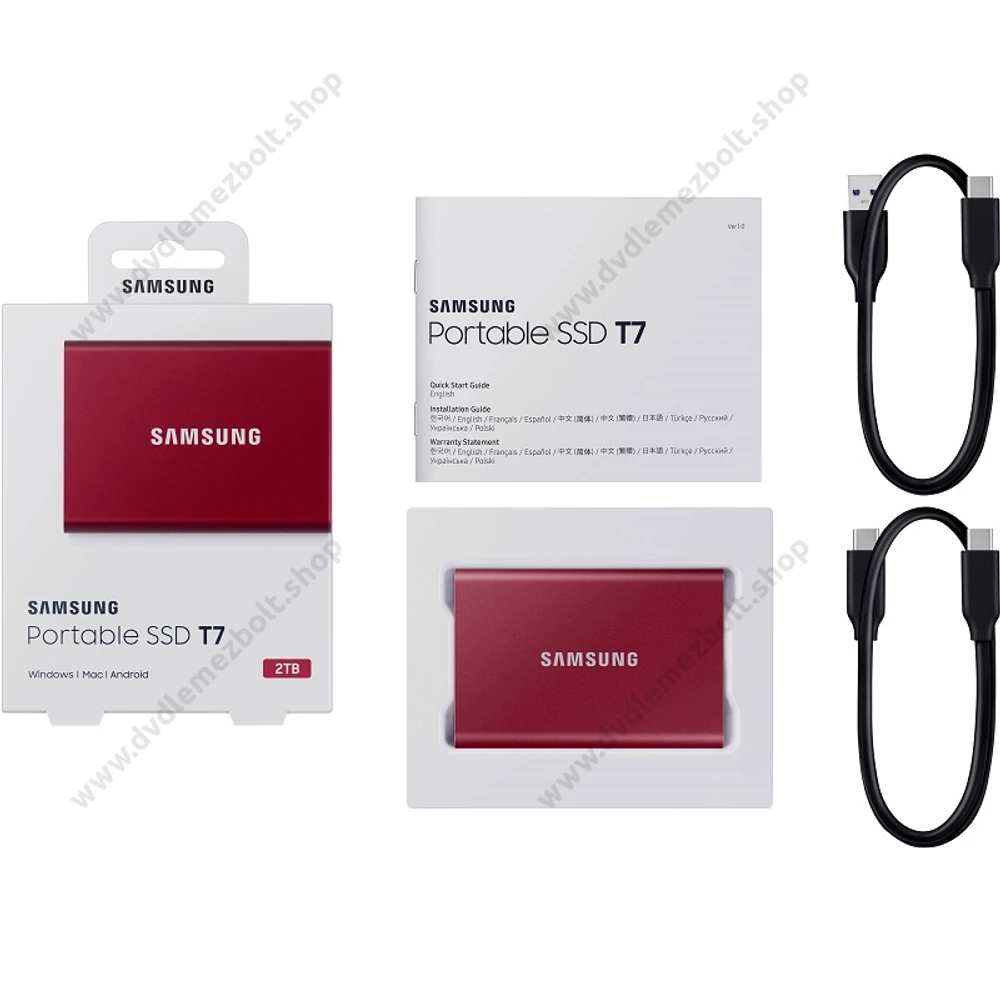 SAMSUNG T7 USB-C 3.2 GEN 2 KÜLSŐ SSD MEGHAJTÓ 2TB PIROS