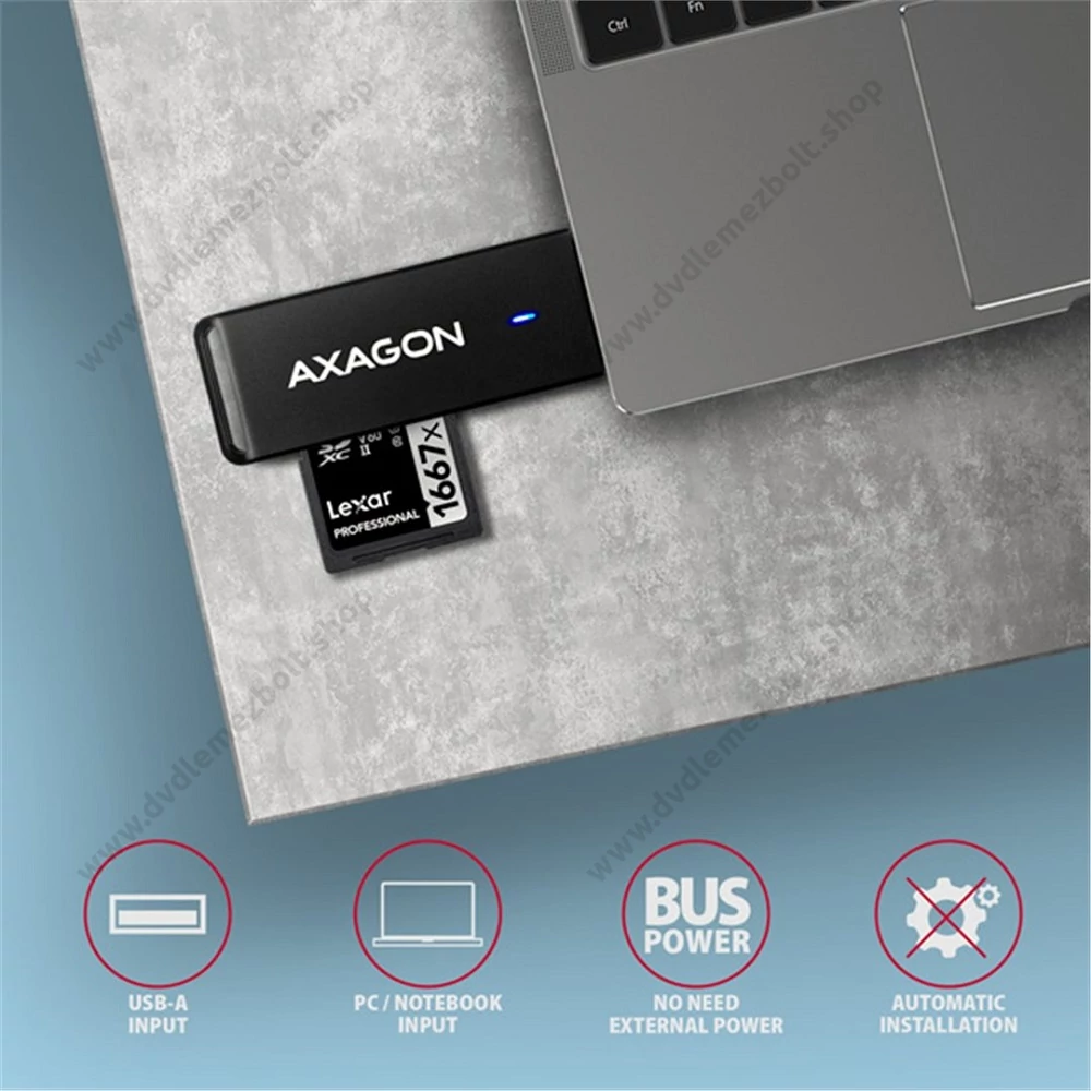 AXAGON CRE-S2N USB 3.2 GEN 1 MICRO SD/MICRO SDHC/MICRO SDXC SD/SDHC/SDXC MEMÓRIAKÁRTYA OLVASÓ FEKETE
