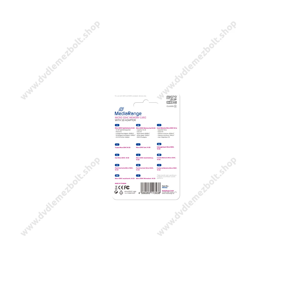 MEDIARANGE MICRO SDHC 16GB + ADAPTER CLASS 10