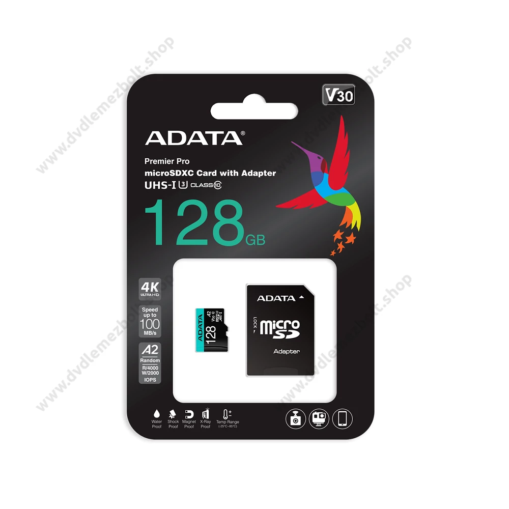 ADATA PREMIER PRO MICRO SDXC 128GB + ADAPTER CLASS 10 UHS-I U3 A2 V30 100/80 MB/s