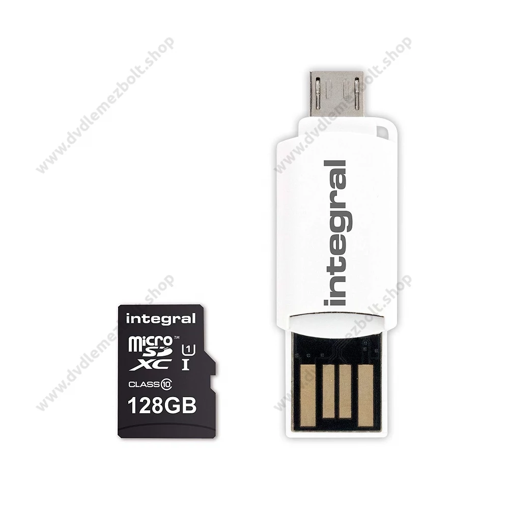 INTEGRAL  MICRO SDXC 128GB + OTG MEMÓRIAKÁRTYA OLVASÓ CLASS 10 UHS-I U1 (90 MB/s OLVASÁSI SEBESSÉG)