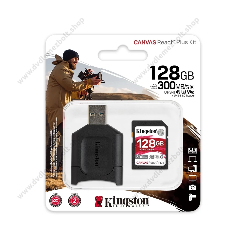 KINGSTON CANVAS REACT PLUS KIT SDXC 128GB CLASS 10 UHS-II U3 V90 300/260 MB/s