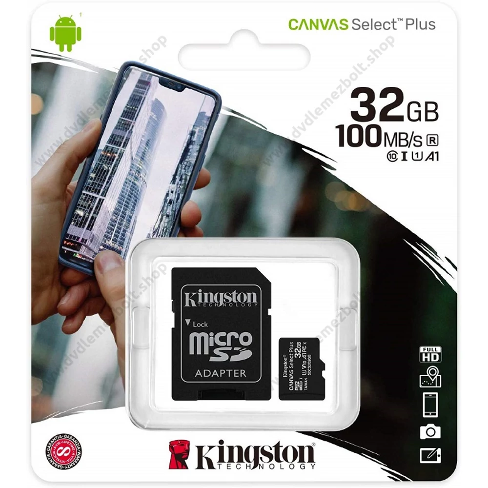 KINGSTON CANVAS SELECT PLUS MICRO SDHC 32GB + ADAPTER CLASS 10 UHS-I U1 A1 V10 (100 MB/s)