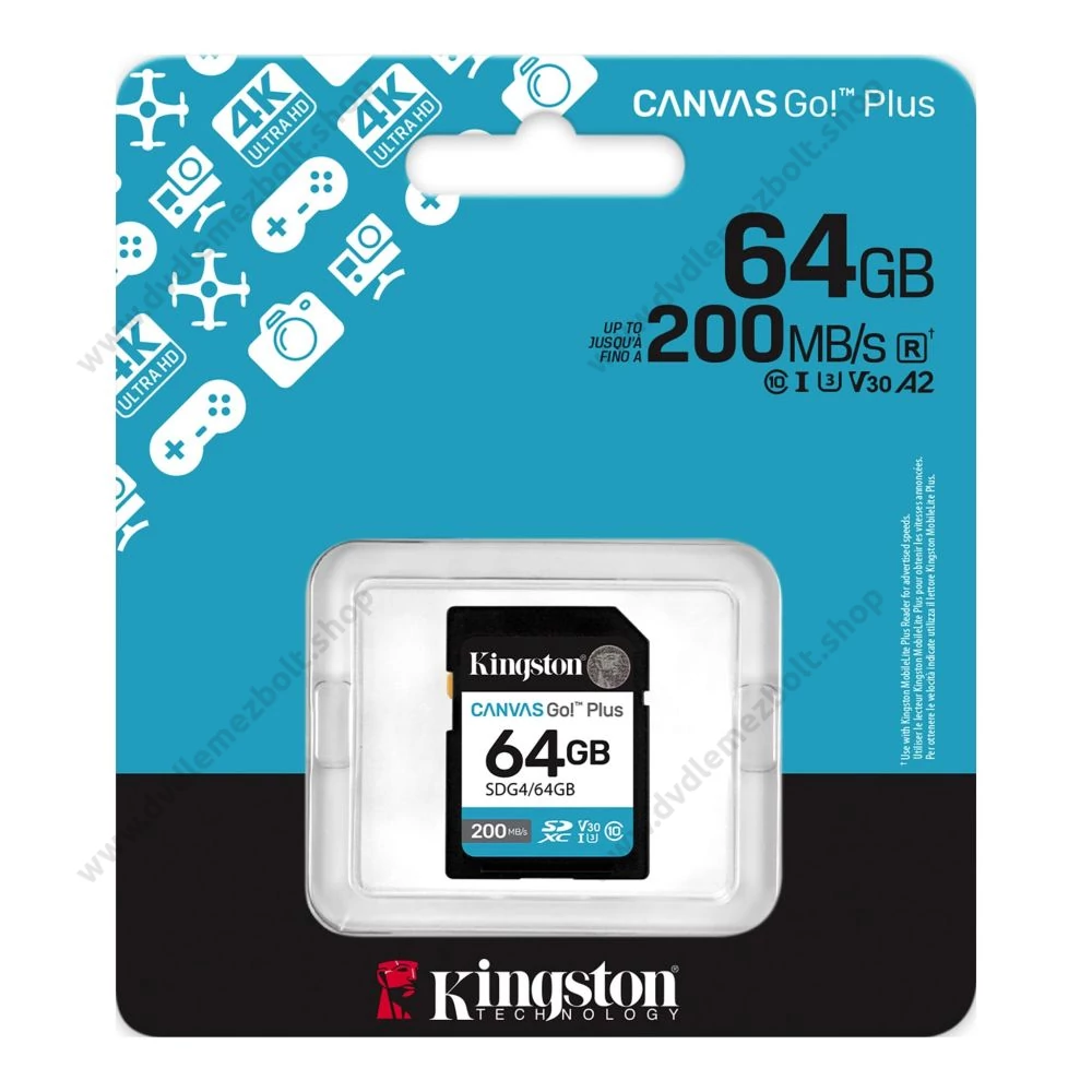 KINGSTON CANVAS GO PLUS SDXC 64GB CLASS 10 UHS-I U3 A2 V30 200/70 MB/s