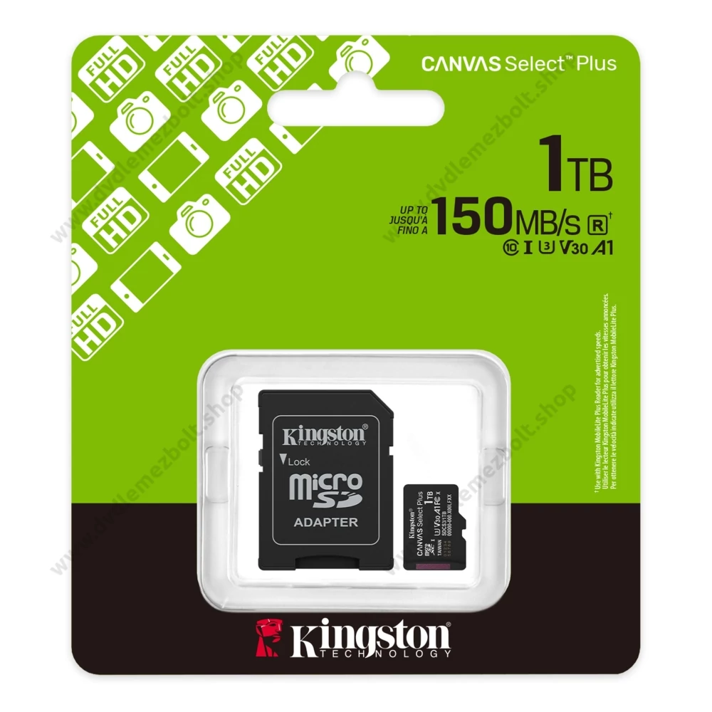 KINGSTON CANVAS SELECT PLUS MICRO SDXC 1TB + ADAPTER CLASS 10 UHS-I U3 A1 V30 (150/85 MB/s)