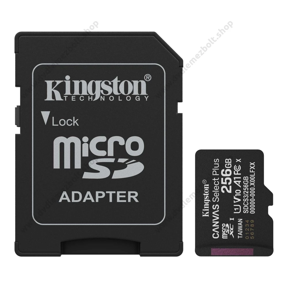 KINGSTON CANVAS SELECT PLUS MICRO SDXC 256GB + ADAPTER CLASS 10 UHS-I U1 A1 V10 (150 MB/s OLVASÁSI SEBESSÉG)