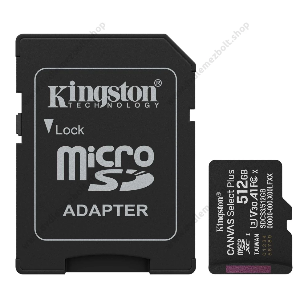 KINGSTON CANVAS SELECT PLUS MICRO SDXC 512GB + ADAPTER CLASS 10 UHS-I U3 A1 V30 (150/85 MB/s)