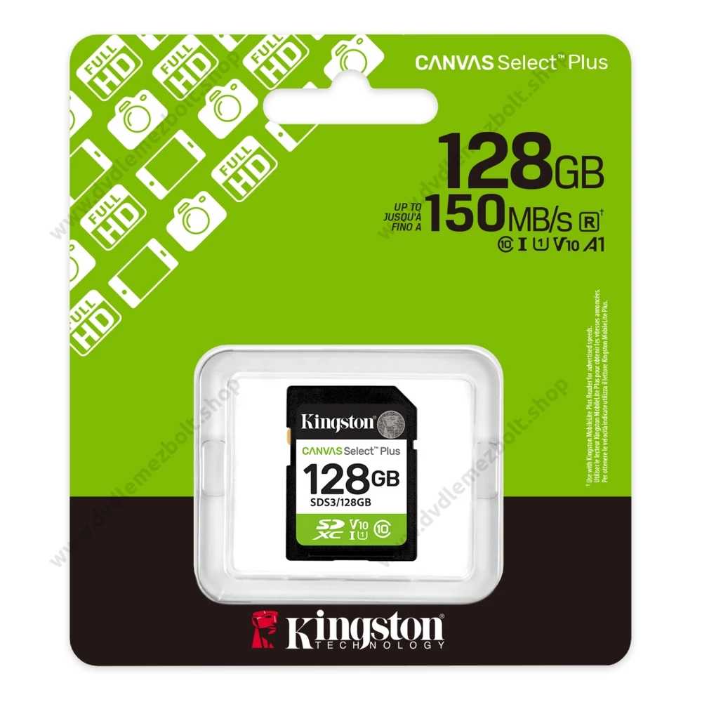 KINGSTON CANVAS SELECT PLUS SDXC 128GB CLASS 10 UHS-I U1 A1 V10 (150 MB/s OLVASÁSI SEBESSÉG)