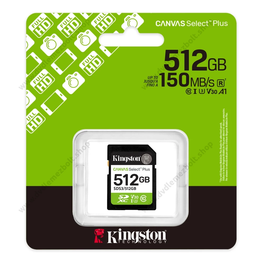 KINGSTON CANVAS SELECT PLUS SDXC 512GB CLASS 10 UHS-I U3 A1 V30 150/85 MB/s
