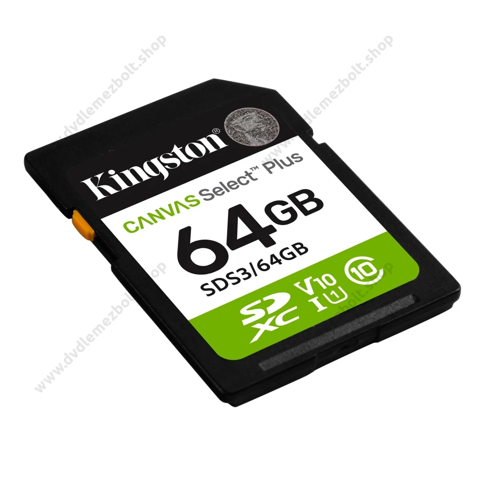 KINGSTON CANVAS SELECT PLUS SDXC 64GB CLASS 10 UHS-I U1 A1 V10 (100 MB/s OLVASÁSI SEBESSÉG)