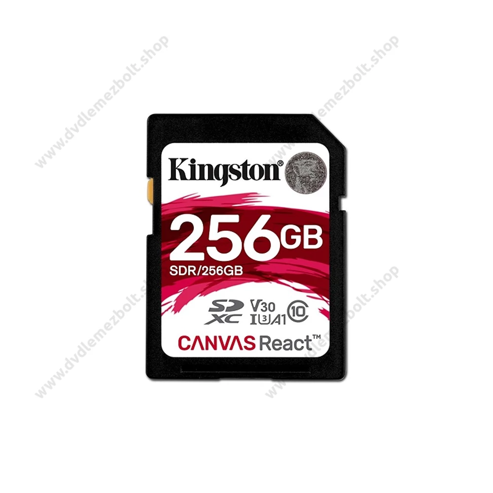 KINGSTON CANVAS REACT SDXC 256GB CLASS 10 UHS-I U3 A1 V30 (100 MB/s OLVASÁSI - 80 MB/s ÍRÁSI SEBESSÉG)