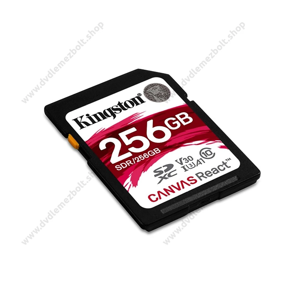 KINGSTON CANVAS REACT SDXC 256GB CLASS 10 UHS-I U3 A1 V30 (100 MB/s OLVASÁSI - 80 MB/s ÍRÁSI SEBESSÉG)