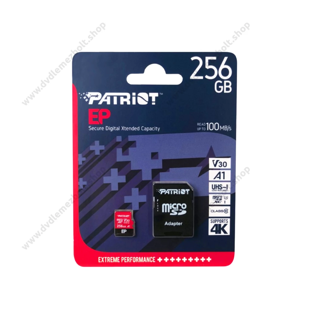 PATRIOT EP MICRO SDXC 256GB + ADAPTER CLASS 10 UHS-I U3 A1 V30 100/80 MB/s
