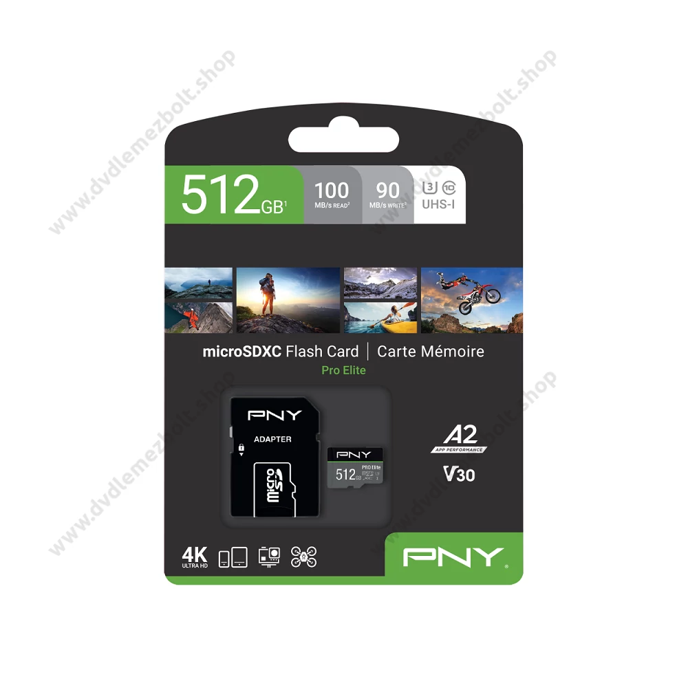 PNY PRO ELITE MICRO SDXC 512GB + ADAPTER CLASS 10 UHS-I U3 A2 V30 100/90 MB/s