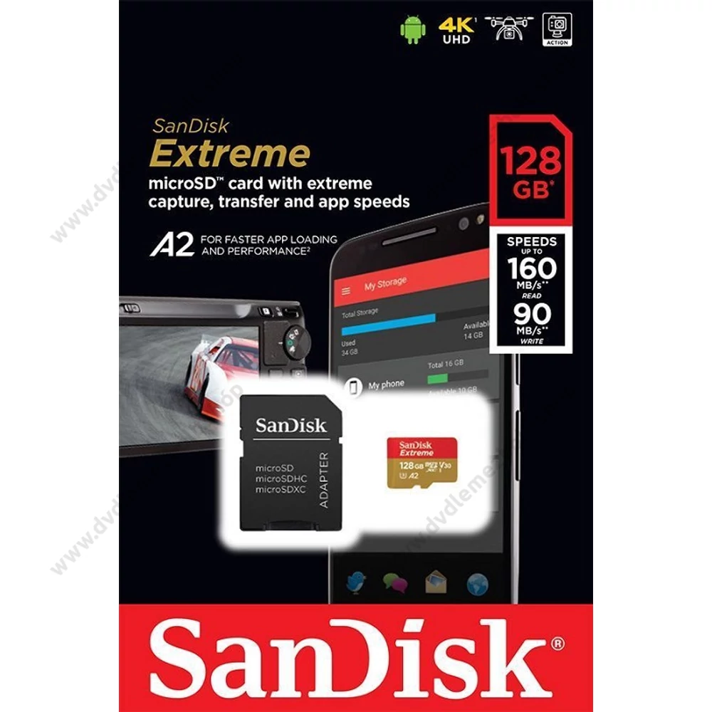 SANDISK EXTREME MOBILE MICRO SDXC 128GB + ADAPTER CLASS 10 UHS-I U3 A2 V30 160/90 MB/s