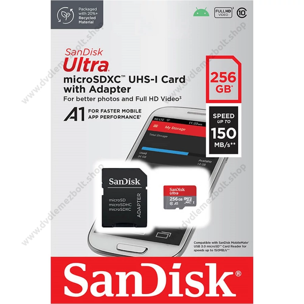 SANDISK ULTRA MICRO SDXC 256GB + ADAPTER CLASS 10 UHS-I U1 A1 150 MB/s
