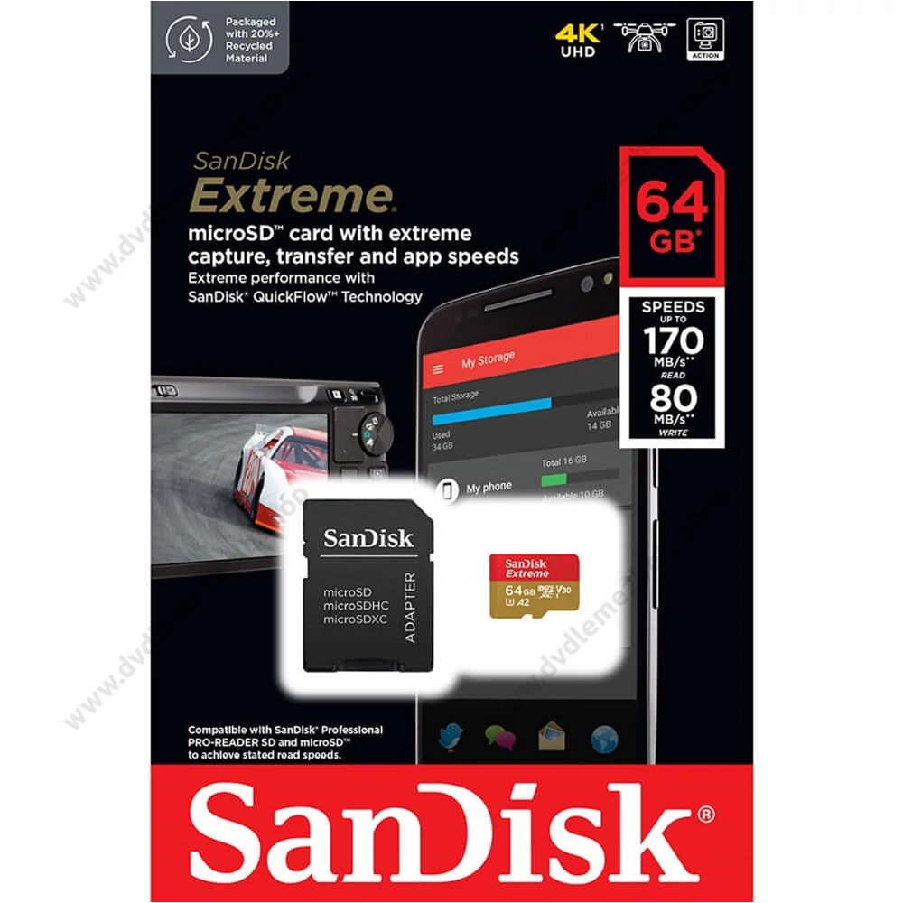 SANDISK EXTREME MOBILE MICRO SDXC 64GB + ADAPTER CLASS 10 UHS-I U3 A2 V30 170/80 MB/s