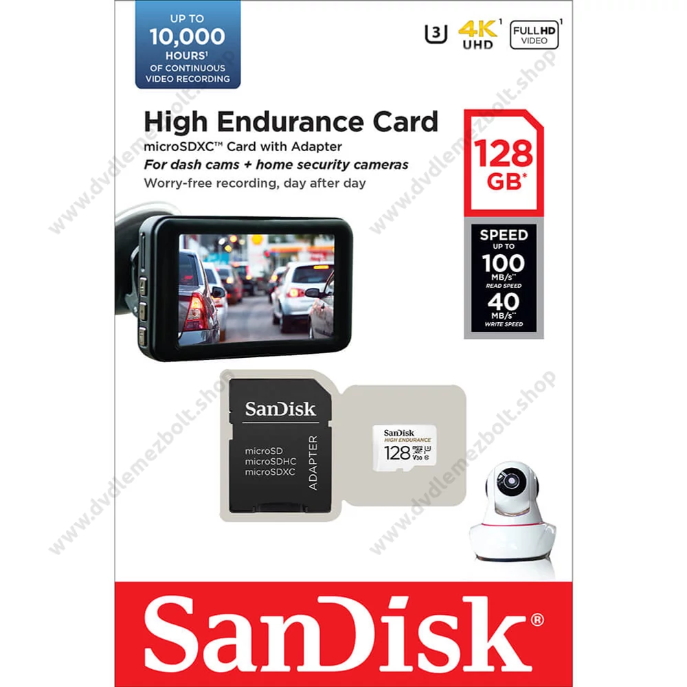 SANDISK HIGH ENDURANCE MICRO SDXC 128GB + ADAPTER CLASS 10 UHS-I U3 V30 100/40 MB/s