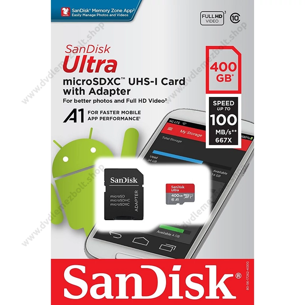 SANDISK ULTRA MICRO SDXC 400GB + ADAPTER CLASS 10 UHS-I U1 A1 ANDROID 100 MB/s