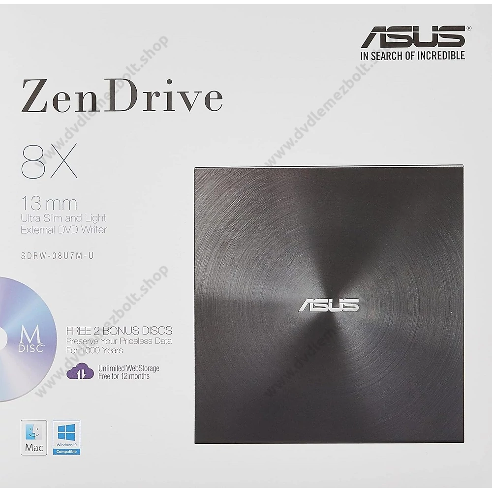 ASUS SDRW-08U7M-U ZENDRIVE ULTRA SLIM USB KÜLSŐ CD/DVD ÍRÓ FEKETE