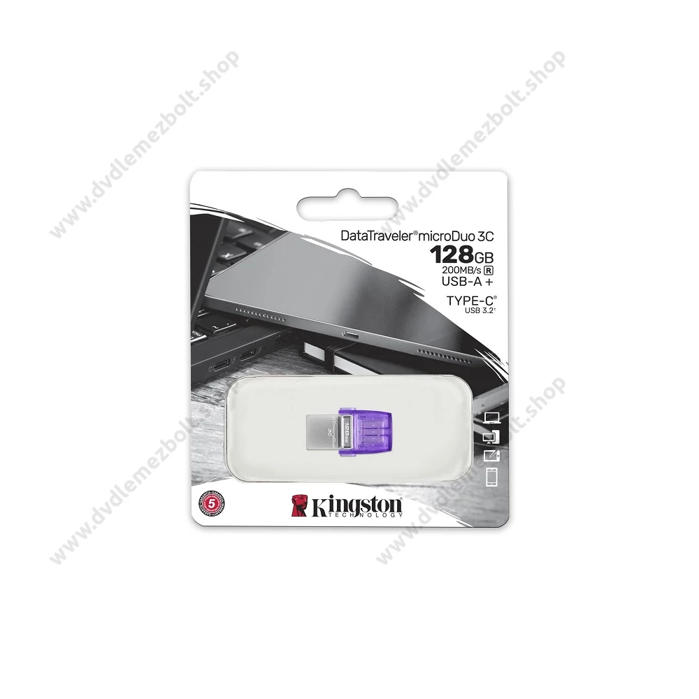 KINGSTON DATATRAVELER MICRODUO 3C USB 3.2/USB-C FÉMHÁZAS PENDRIVE 128GB (200 MB/s OLVASÁSI SEBESSÉG)