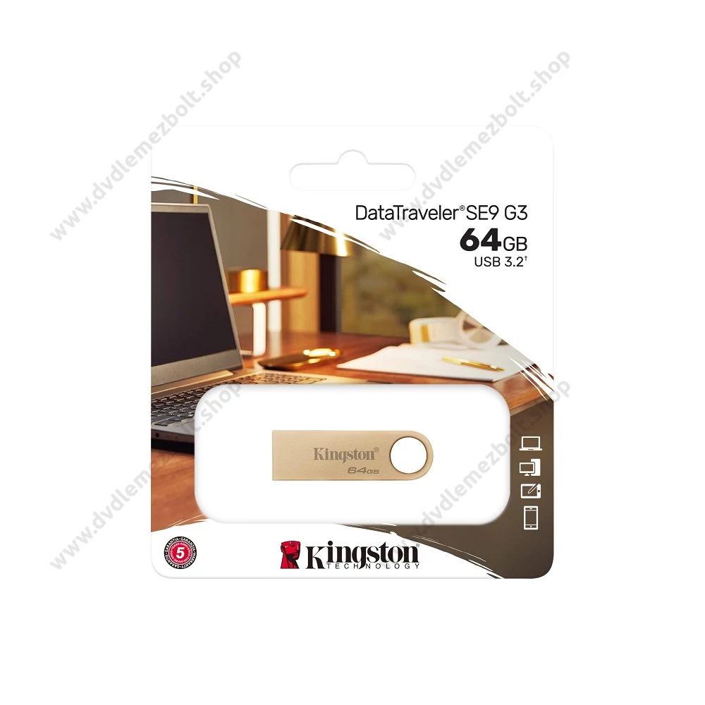 KINGSTON DATATRAVELER SE9 G3 USB 3.2 GEN 1 FÉMHÁZAS PENDRIVE 64GB (220/100 MB/s) ARANY