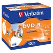 VERBATIM DVD-R 16X FULL NYOMTATHATÓ ID BRANDED NORMÁL TOKBAN (10)