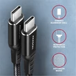 AXAGON FONOTT SZÖVET USB-C/USB-C GYORSTÖLTŐ ADATKÁBEL PD 2.0/3.0 QC 2.0/3.0/4.0 3A 60W 3m FEKETE