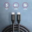 AXAGON FONOTT SZÖVET USB 3.2 GEN 1 USB-C/USB-C GYORSTÖLTŐ ADATKÁBEL PD 2.0/3.0 QC 2.0/3.0/4.0 3A 60W 5 Gb/s 3m FEKETE