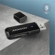 AXAGON CRE-S2N USB 3.2 GEN 1 MICRO SD/MICRO SDHC/MICRO SDXC SD/SDHC/SDXC MEMÓRIAKÁRTYA OLVASÓ FEKETE