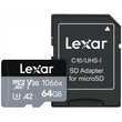 LEXAR PROFESSIONAL 1066x SILVER SERIES MICRO SDXC 64GB + ADAPTER CLASS 10 UHS-I U3 A2 V30 (160/70 MB/s)