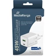MEDIARANGE HÁLÓZATI TÖLTŐ USB-C/USB-A PD 3.0 QC 3.0 45W FEHÉR