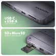 AXAGON HMC-6GM2 USB-C 3.2 GEN 2 SUPERSPEED 6in1 USB HUB NVMe/SATA M.2-PD 3.0 100W