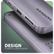 AXAGON HMC-6GM2 USB-C 3.2 GEN 2 SUPERSPEED 6in1 USB HUB NVMe/SATA M.2-PD 3.0 100W
