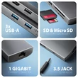 AXAGON HMC-8HLSA USB-C 3.2 GEN 1 SUPERSPEED 9in1 USB HUB GIGABIT LAN-PD 3.0 100W