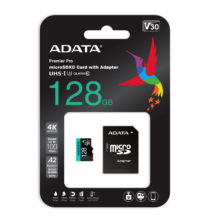 ADATA PREMIER PRO MICRO SDXC 128GB + ADAPTER CLASS 10 UHS-I U3 A2 V30 100/80 MB/s